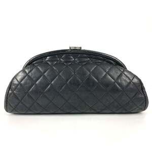 CHANEL Black Leather Logo Pouch